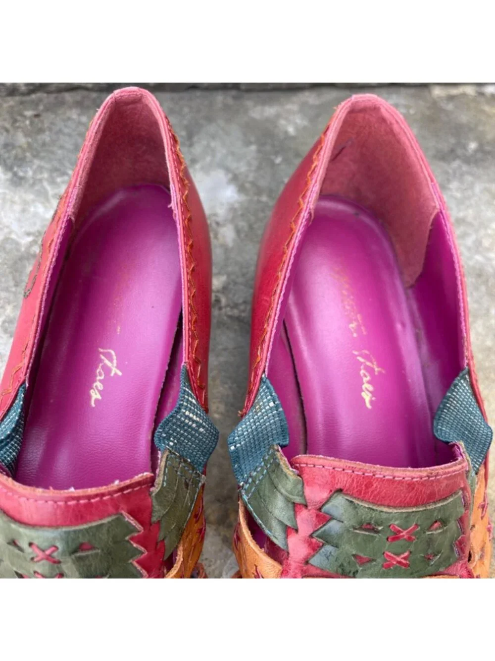 Vintage Mister Shoes Womens Boho Woven Leather Shoes Size 7 Rainbow Indie